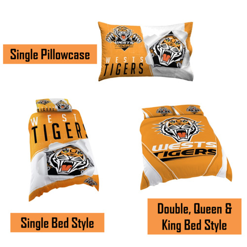 West Tigers NRL Pillow Quilt Cover Set: Single, Double, Queen & King Bed