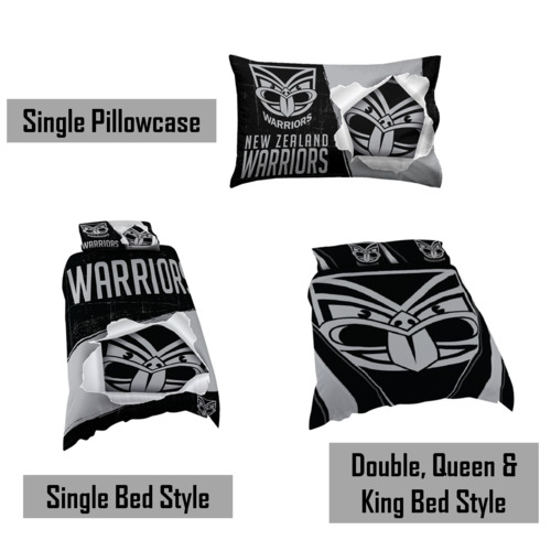 New Zealand Warriors NRL Pillow Quilt Cover Set: Single, Double, Queen, King Bed