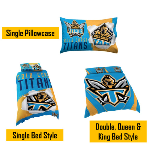 Gold Coast Titans NRL Pillow Quilt Cover Set: Single, Double, Queen & King Bed