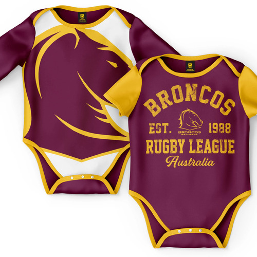 Brisbane Broncos NRL Two Piece Baby Infant Bodysuit Gift Set Sizes 000-1!