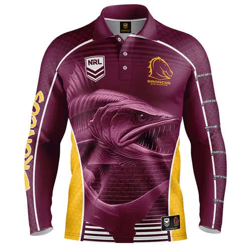 Brisbane Broncos NRL Barracuda Fishing Shirt Mens Sizes S-5XL!