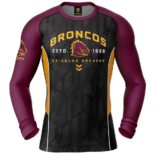 Brisbane Broncos NRL Ashtabula 'Blocker' Long Sleeve Rash Vest Sizes S-3XL!