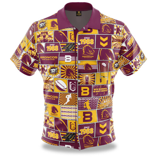 Brisbane Broncos NRL Fanatic Button Up Shirts Polo Sizes S-5XL!