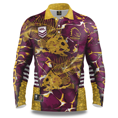 Brisbane Broncos NRL 2021 Skeletor Fishing Polo T Shirt Sizes S-5XL!