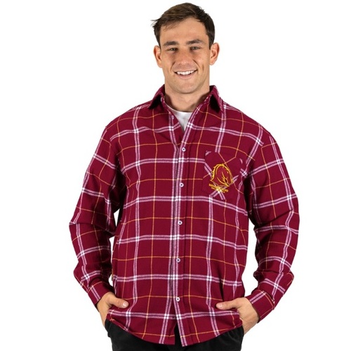 Brisbane Broncos NRL 'Mustang' Flannel Shirt Button Up T Shirt Sizes S-5XL!