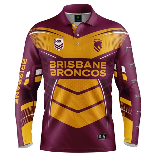 Brisbane Broncos NRL 'Cyber' Fishing Shirt Youth Kids Sizes 8-14!