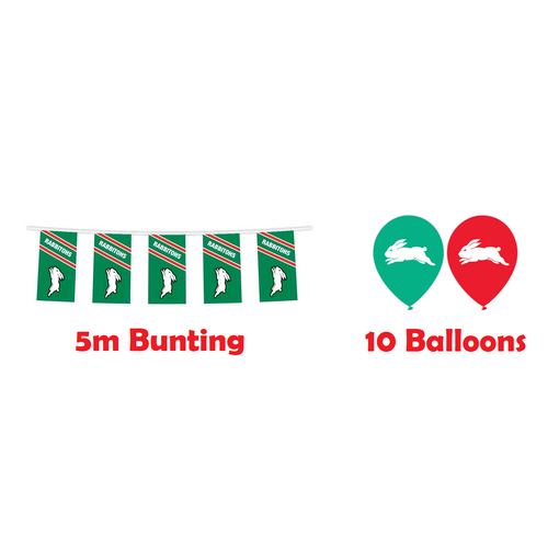 South Sydney Rabbitohs NRL Bunting Flags 5 metre & 10 Helium Balloons