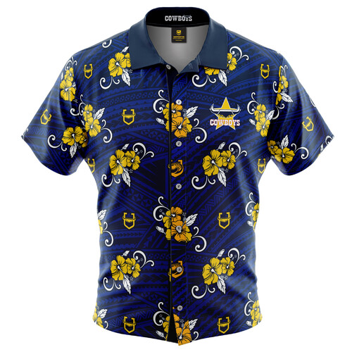 NQ Cowboys NRL Tribal Hawaiian Shirt Button Up Polo T Shirt Sizes S-5XL!