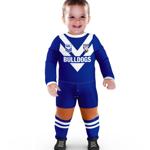 Bulldogs NRL Footy Suit Bodysuit Jersey Toddlers Infant Kids Size 000-3!