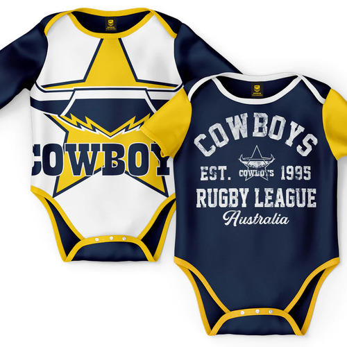 North Queensland Cowboys NRL Two Piece Baby Infant Bodysuit Gift Set Sizes 000-1!