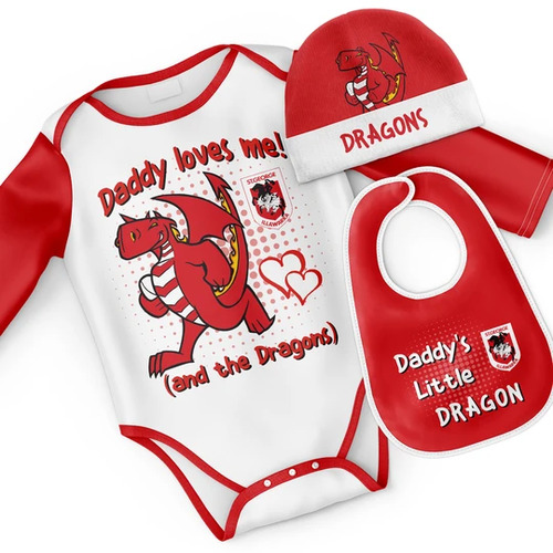 St George Dragons NRL 3 PC Infant Gift Set With Bodysuit, Beanie & Bib Sizes 000-1!