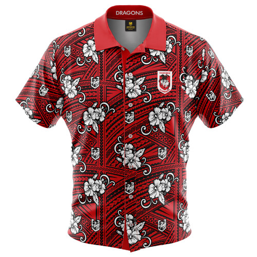 St George Dragons NRL Tribal Hawaiian Button Up Polo Shirt Sizes S-5XL!