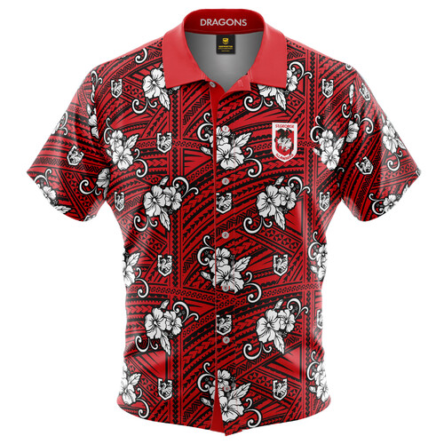 St George Dragons NRL 2021 Tribal Hawaiian Button Up Polo Shirt Sizes S-5XL!