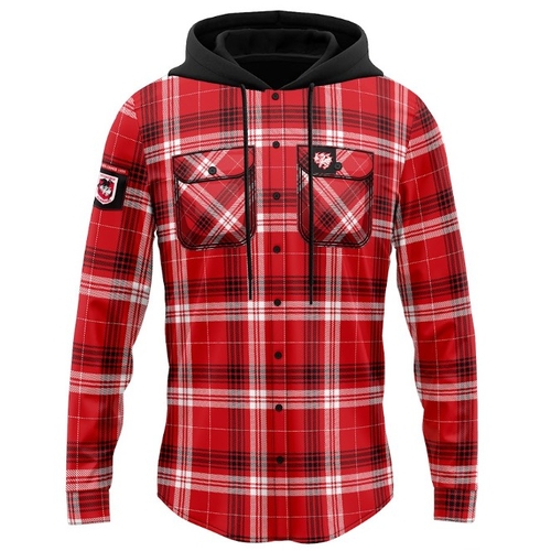 St George ILL Dragons NRL Hooded Flannel Shirt Button Up T Shirt Sizes S-5XL!