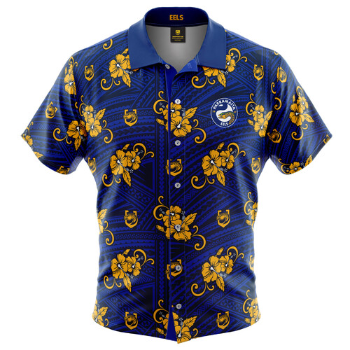 Parramatta Eels NRL 2021 Tribal Hawaiian Shirt Button Up Polo Shirt Sizes S-5XL!