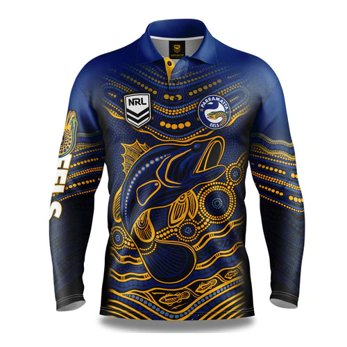 Parramtta Eels NRL 2022 Jumping Barra Indigenous Fishing Shirt Sizes S-5XL!
