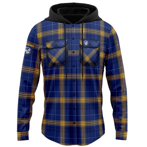 Parramatta Eels NRL Hooded Flannel Shirt Button Up T Shirt Sizes S-5XL!