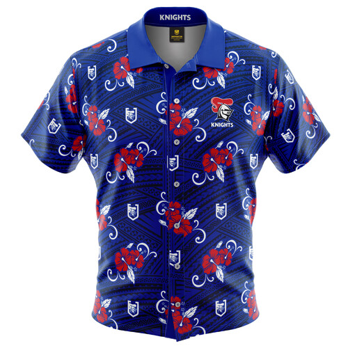 Newcastle Knights NRL 2021 Tribal Hawaiian Button Up Polo Shirt Sizes S-5XL!