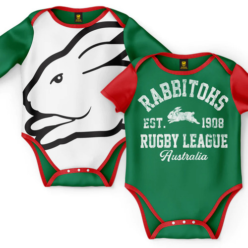 South Sydney Rabbitohs NRL Two Piece Baby Infant Bodysuit Gift Set Sizes 000-1!