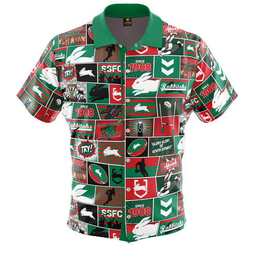 South Sydney Rabbitohs NRL Fanatic Button Up Shirts Polo Sizes S-5XL!