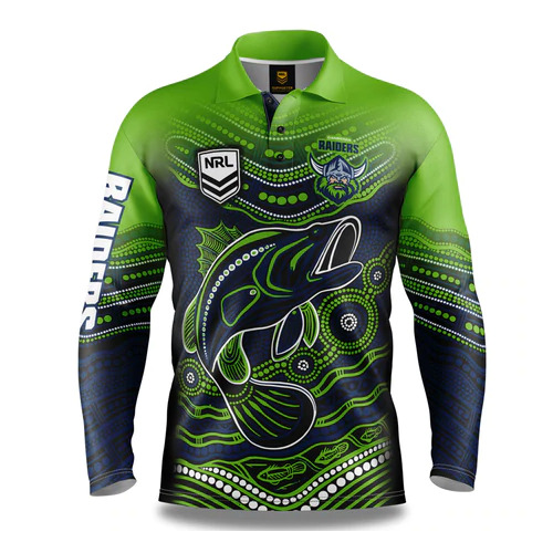Canberra Raiders NRL 2022 Jumping Barra Indigenous Fishing Shirt Sizes S-5XL!
