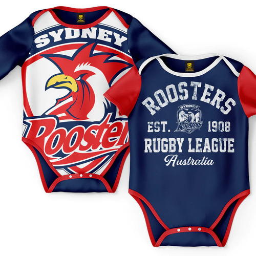 Sydney Roosters NRL Two Piece Baby Infant Bodysuit Gift Set Sizes 000-1!