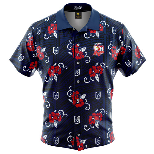 Sydney Roosters NRL 2021 Tribal Hawaiian Shirt Button Up Polo Shirt Sizes S-5XL!