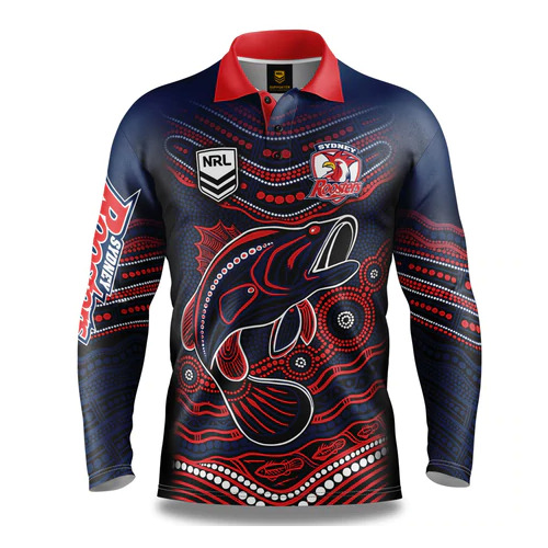 Sydney Roosters NRL 2022 Jumping Barra Indigenous Fishing Shirt Sizes S-5XL!