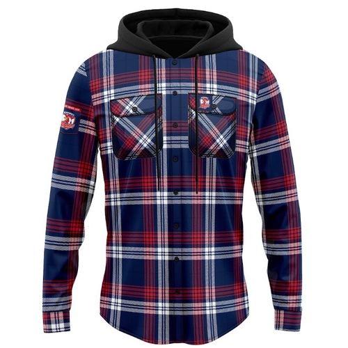 Sydney Roosters NRL Hooded Flannel Shirt Button Up T Shirt Sizes S-5XL!