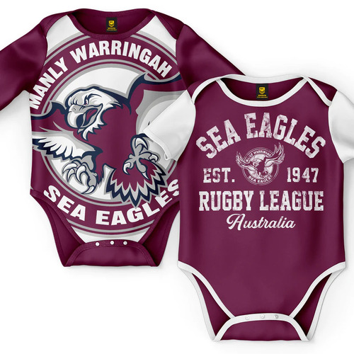 Manly Sea Eagles NRL Two Piece Baby Infant Bodysuit Gift Set Sizes 000-1!