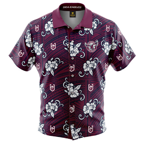 Manly Sea Eagles NRL Tribal Hawaiian Shirt Button Up Polo Shirt Sizes S-5XL!