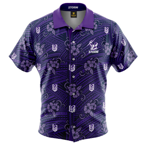 Melbourne Storm NRL 2021 Tribal Hawaiian Shirt Button Up Polo Shirt Sizes S-5XL!