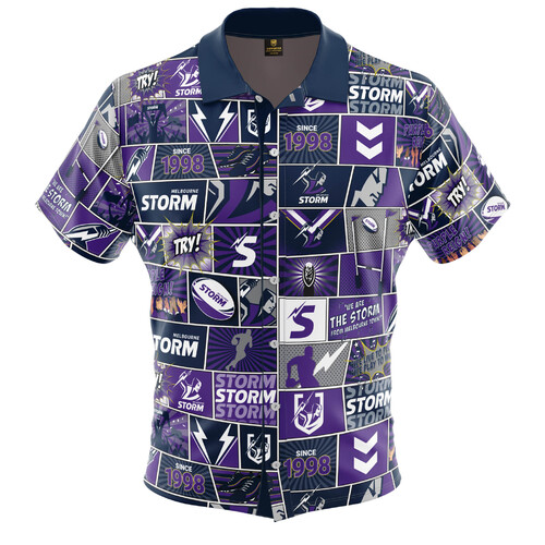 Melbourne Storm NRL Fanatic Button Up Shirt Polo Sizes S-5XL!