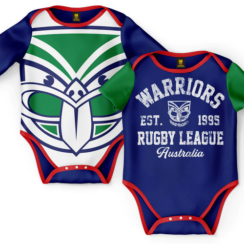 New Zealand Warriors NRL Two Piece Baby Infant Bodysuit Gift Set Sizes 000-1!