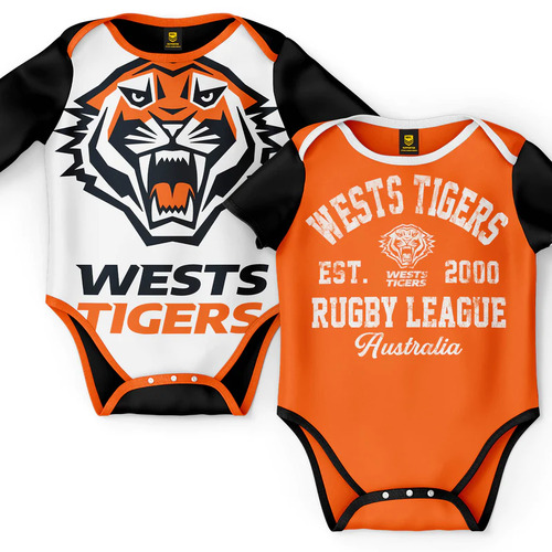 Wests Tigers NRL Two Piece Baby Infant Bodysuit Gift Set Sizes 000-1!