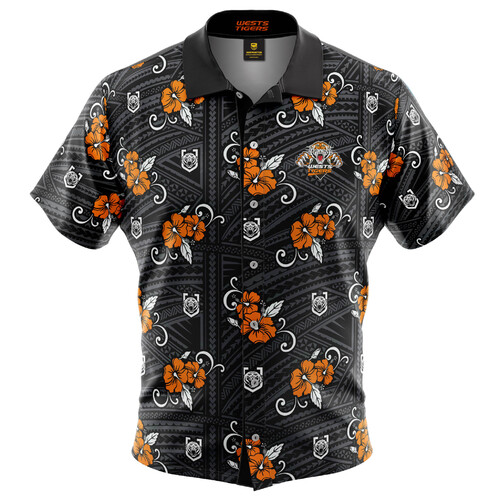 Wests Tigers NRL Tribal Hawaiian Shirt Button Up Polo T Shirt Sizes S-5XL!