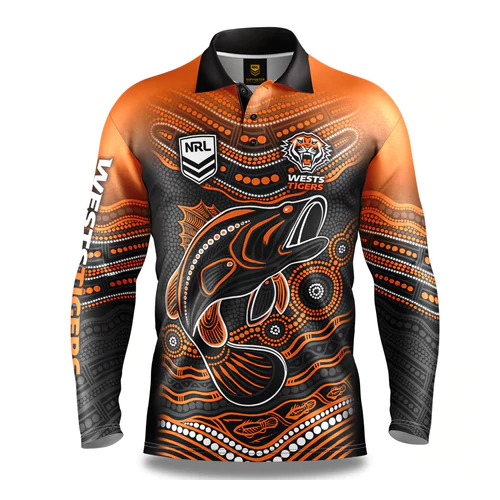 Wests Tigers NRL 2022 Jumping Barra Indigenous Fishing Shirt Sizes S-5XL!