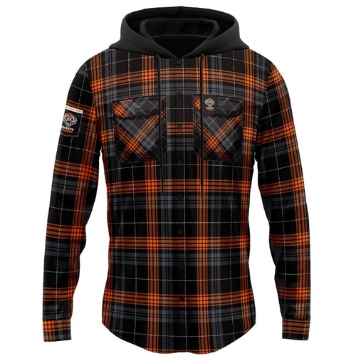 Wests Tigers NRL Hooded Flannel Shirt Button Up T Shirt Sizes S-5XL!