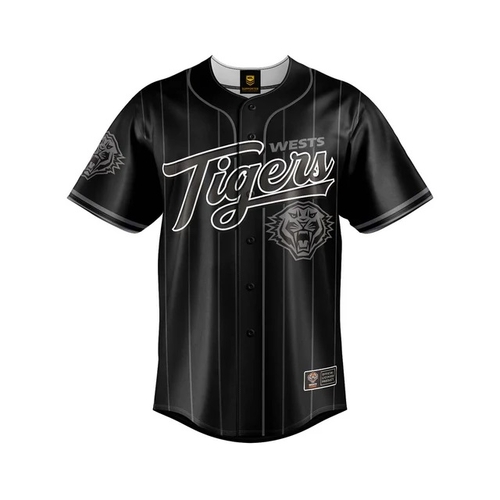 Wests Tigers NRL 'Blackout' Baseball Jersey Slugger T Shirt Sizes Youth Kids Sizes 8-14!