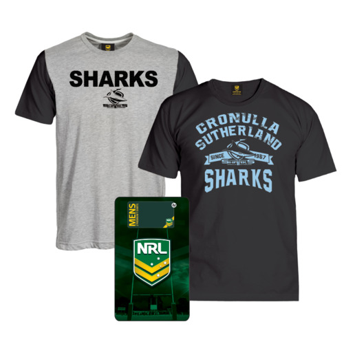 Cronulla Sharks NRL Twin T Shirts Adult Sizes S & 5XL ONLY! In Collectible Tin!