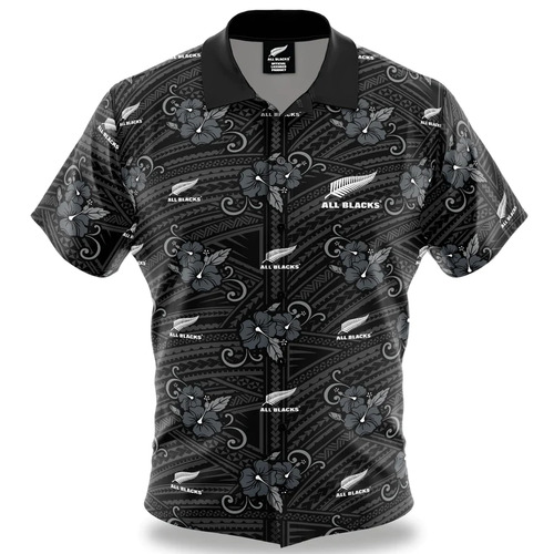 New Zealand All Blacks RU Tribal Hawaiian Button Up Polo Shirt Sizes S-5XL!