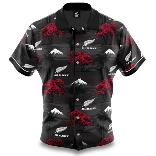 New Zealand All Blacks Super Rugby 'Pohutukawa' Hawaiian Shirt Sizes S-5XL!