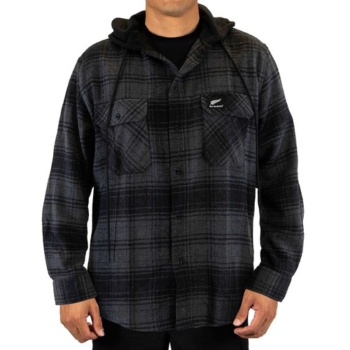 New Zealand All Blacks Rugby Hilltop Hooded Flannel Shirt Sizes S-7XL!