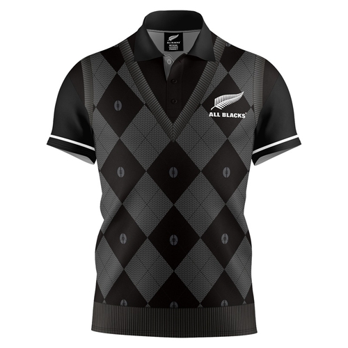 New Zealand All Blacks Rugby 2025 'Argyle' Spring Polo Shirt Sizes S-5XL!