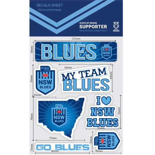 New South Wales NSW Blues Official Origin NRL iTag UV Mixed Decal Sticker Sheet