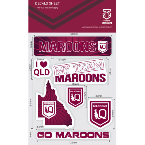 Official Queensland Maroons Origin NRL iTag UV Mixed Decal Sticker Sheet