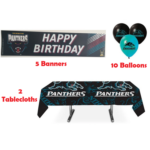 Penrith Panthers NRL 5 Happy Birthday Party Banners + 10 Balloons + 2 Tablecloths