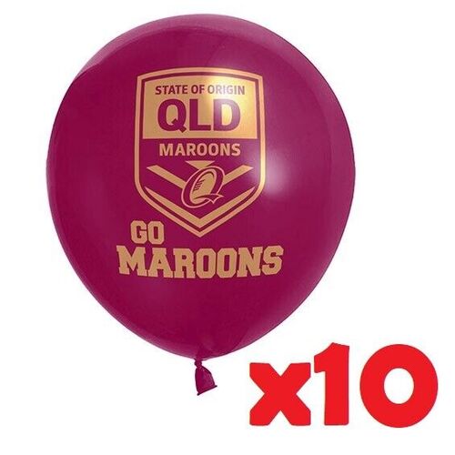 Official Queensland QLD Maroons State of Origin Party Latex Balloons (10 Pack)