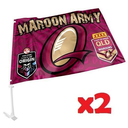 Queensland QLD Maroons State of Origin NRL Army Car Flag! 2 Flags for 1 Price!T7