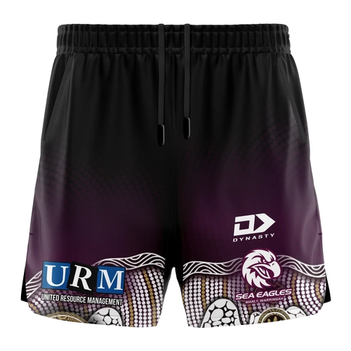 Manly Sea Eagles NRL 2025 Dynasty Indigenous Gym Training Shorts Sizes S-7XL!